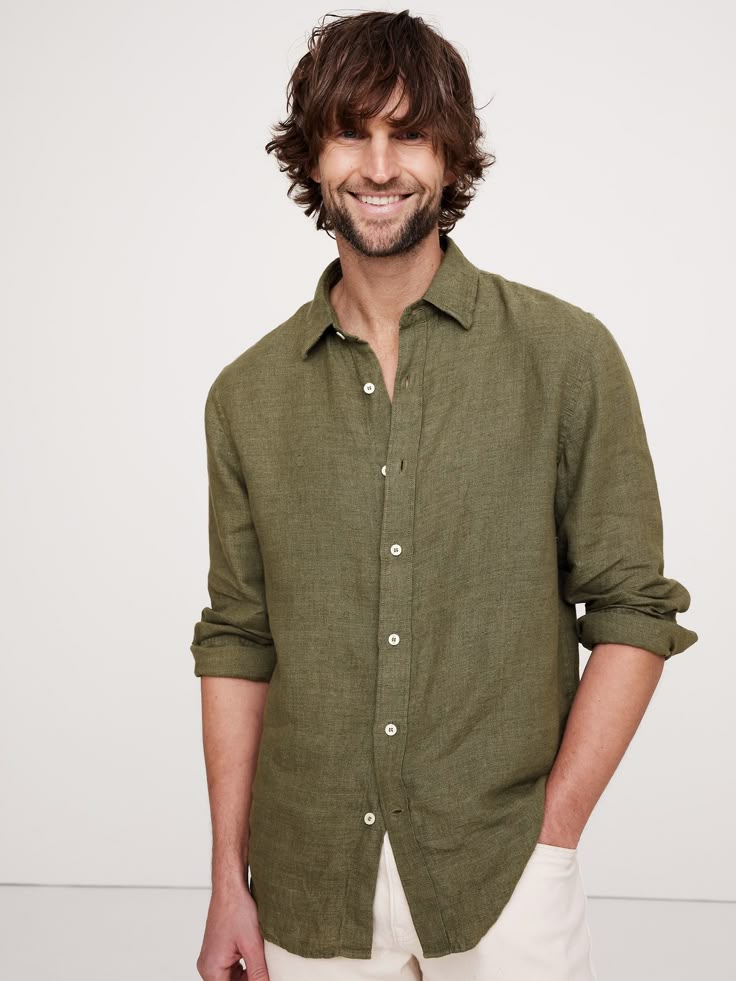 Murk & Moss | Shirt | 100% Pure Linen | Olive Green