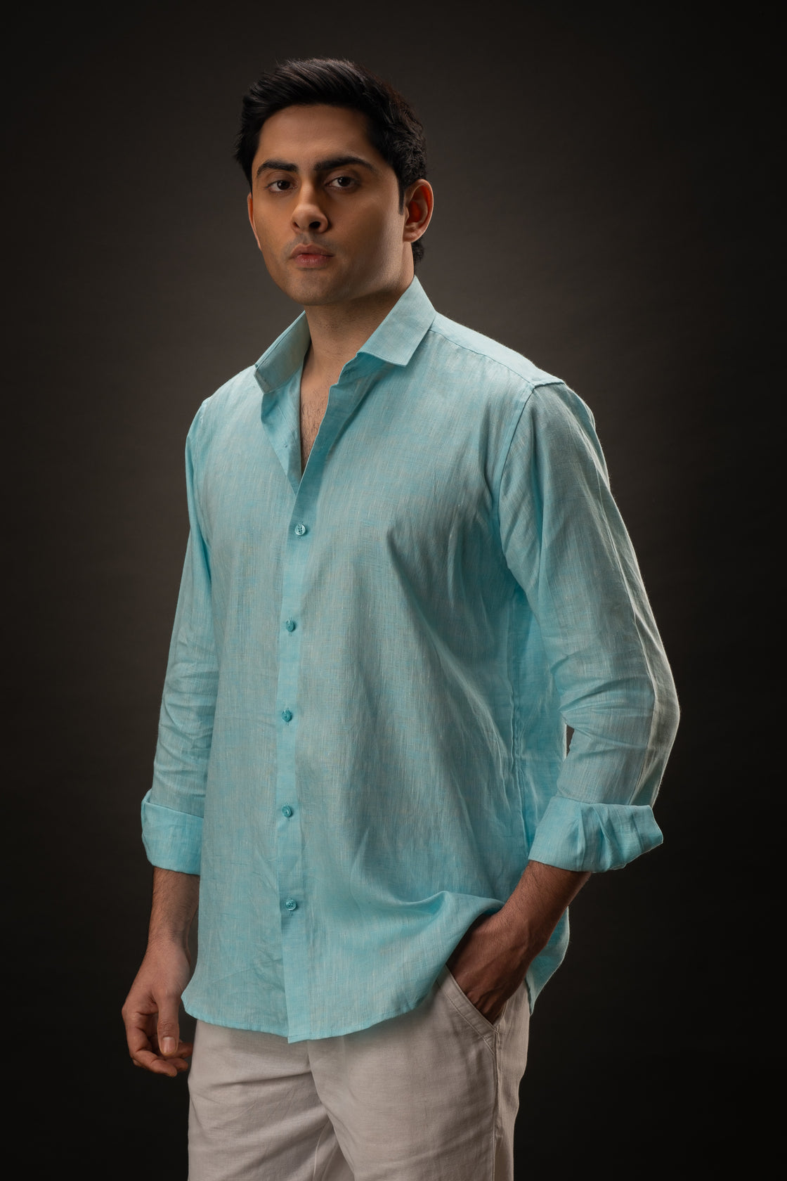 Iced Dune | Shirt | 100% Pure Linen | Bright Blue