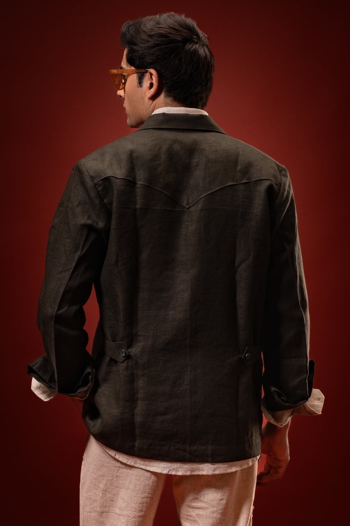 Obsidian Verde | 100% Pure Linen Jacket S | Deep Green