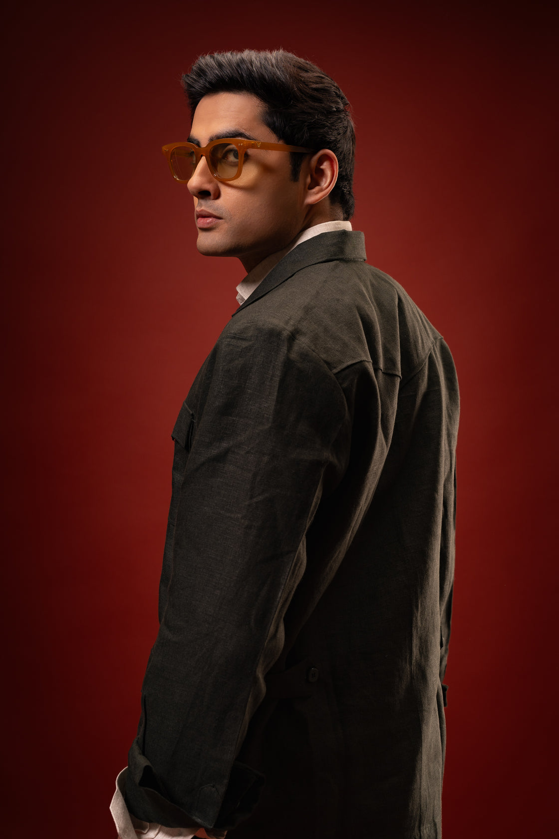 Obsidian Verde | 100% Pure Linen Jacket S | Deep Green