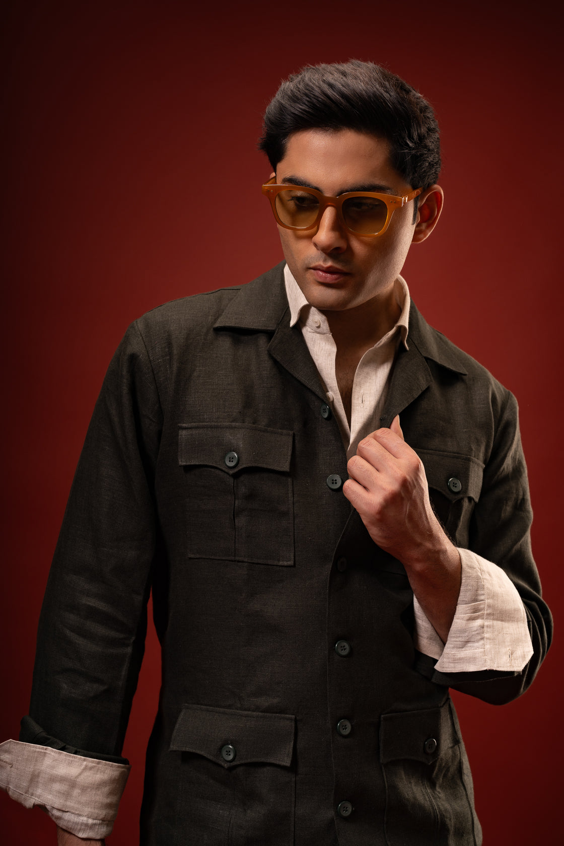 Obsidian Verde | 100% Pure Linen Jacket S | Deep Green