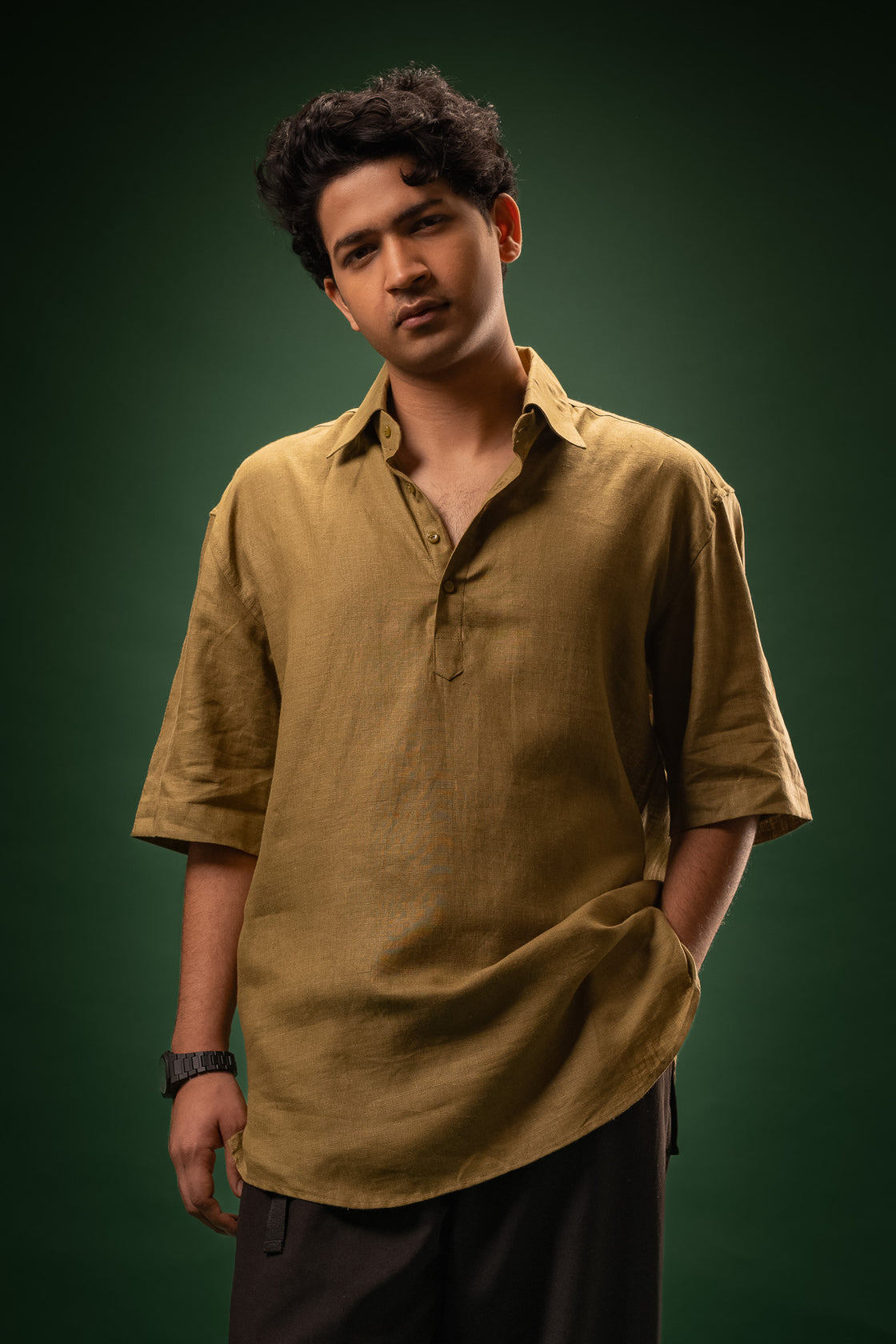 Murk & Moss | OV Short K | 100% Pure Linen | Olive Green