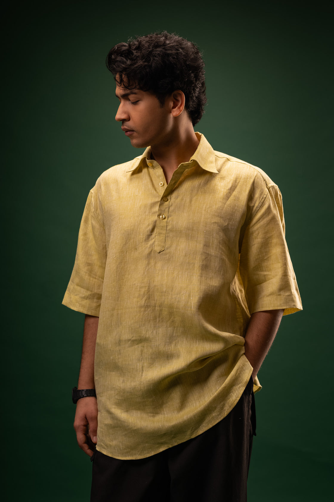 Citrine Glow | OV Short K | 100% Pure Linen | Bright Mango