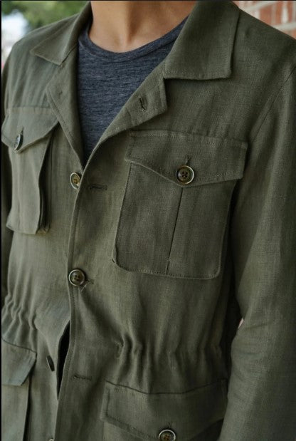Obsidian Verde | 100% Pure Linen Jacket S | Deep Green