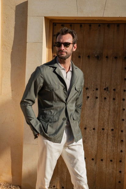 Obsidian Verde | 100% Pure Linen Jacket S | Deep Green