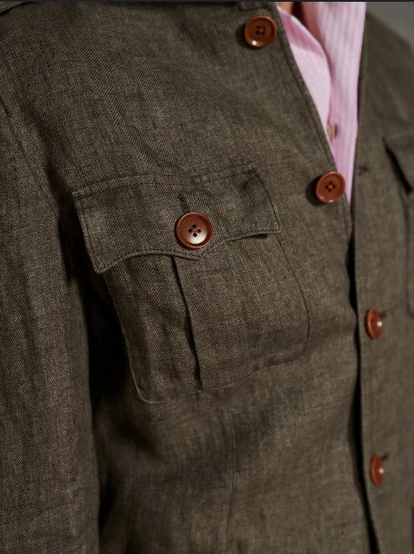Obsidian Verde | 100% Pure Linen Jacket S | Deep Green