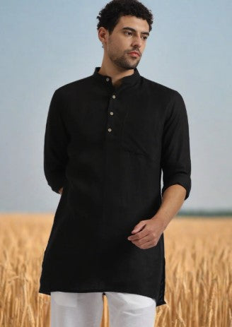 Raven Cloak | OV Short K | 100% Pure Linen | Jet Black