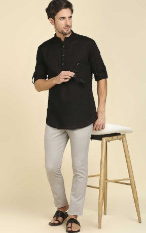 Raven Cloak | OV Short K | 100% Pure Linen | Jet Black