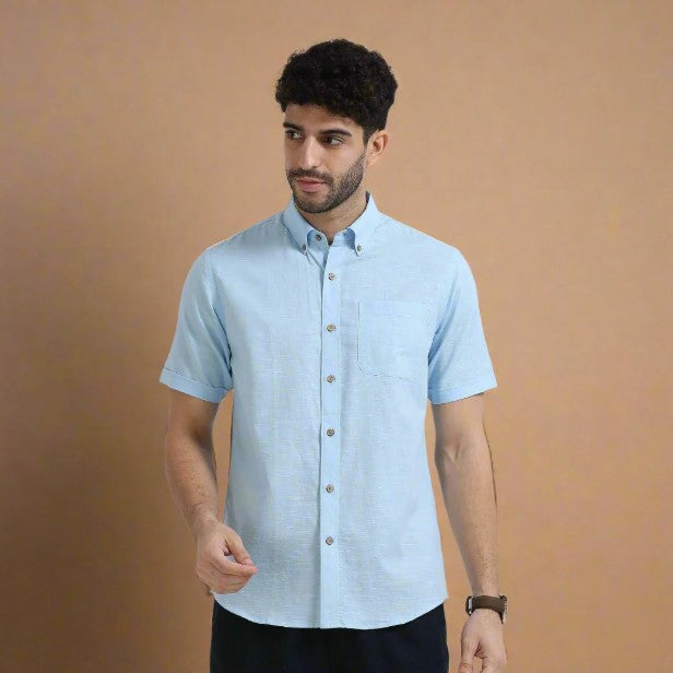Iced Dune | OV Short K | 100% Pure Linen | Bright Blue