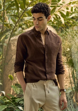 Ebony & Wood | Shirt | 100% Pure Linen | Chocolate Brown