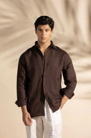 Ebony & Wood | Shirt | 100% Pure Linen | Chocolate Brown